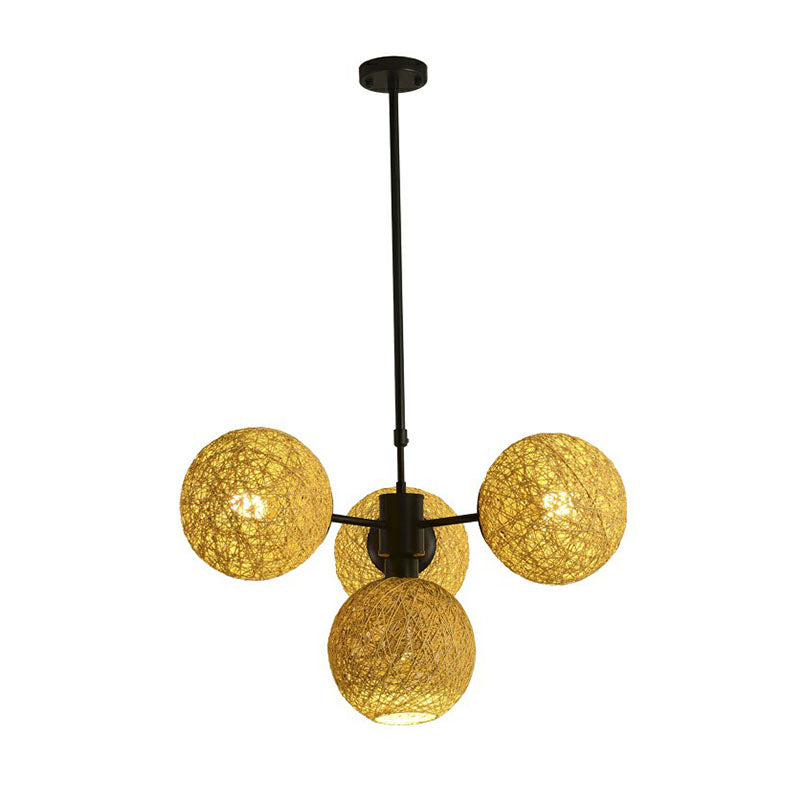 Sphère rattan lustre pendentif léger contemporain 4 têtes lisen de lingue lié