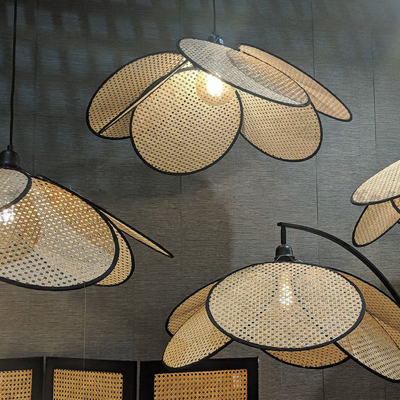 Illuminazione a soffitto a forma di fiori in stile asiatico rattan 1 lampadina lampada sospesa per sala da tè