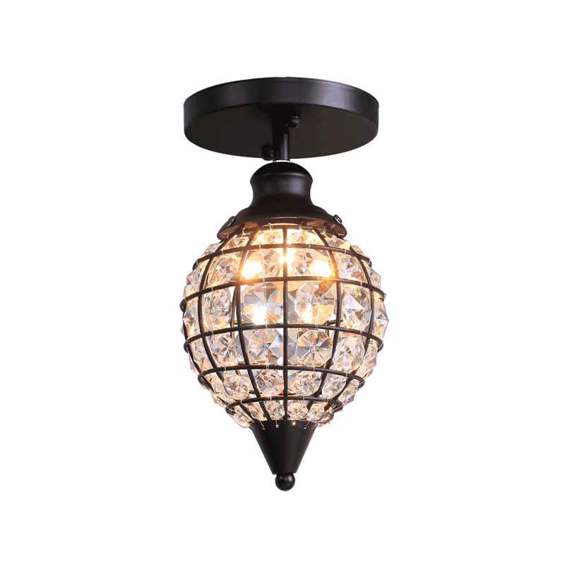 5 "/6,5" W Mini Disco Ball Plafond Light Cadre de fer rustique 1 Light Semi Flush Lampe avec crisstal drapage