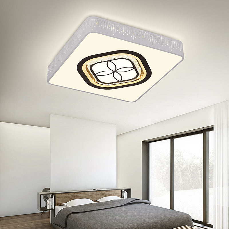 Simple Square Flush Mount Acrylic LED Bedroom Ceiling Mounted Fixture with Crystal Oval/Square/Flower Pattern