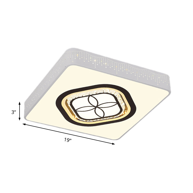 Simple Square Flush Mount Acrylic LED Bedroom Ceiling Mounted Fixture with Crystal Oval/Square/Flower Pattern