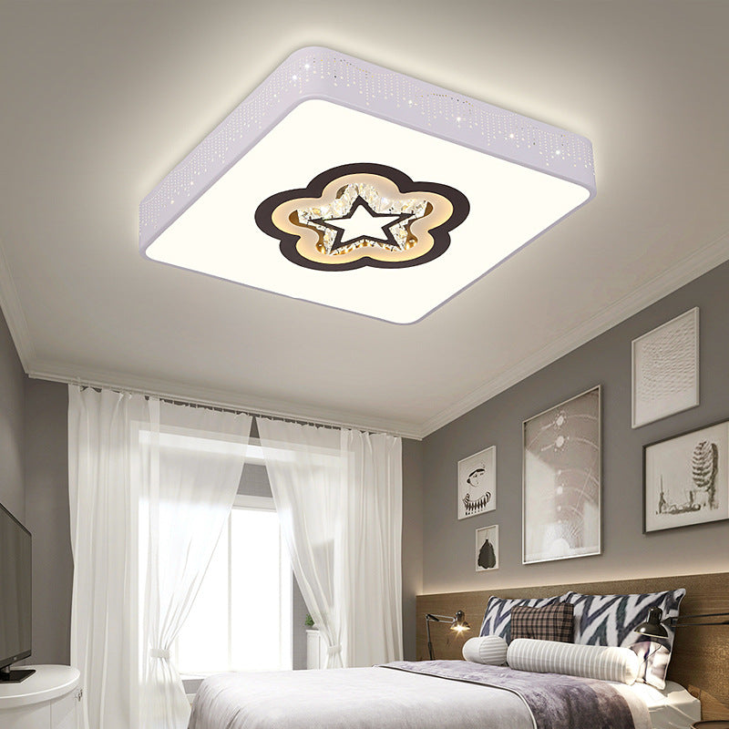 Simple Square Flush Mount Acrylic LED Bedroom Ceiling Mounted Fixture with Crystal Oval/Square/Flower Pattern