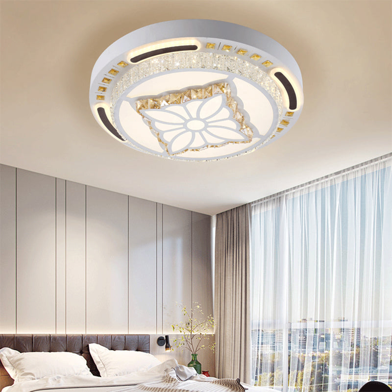 Plafonnier rond à LED contemporain avec abat-jour en cristal de 23,5"/31,5" pour salon, blanc