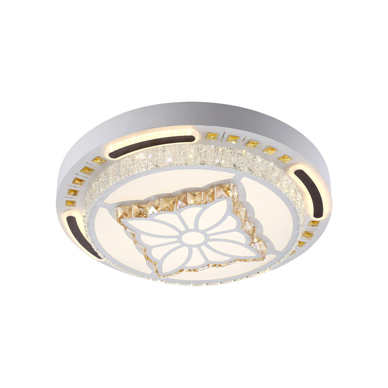 23.5 "/31.5" W Crystal Shaded Round Flush Ceiling Licht Zeitgenössische LED-Wohnzimmer Flush Lampe in Weiß