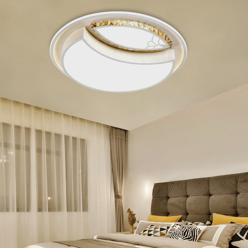 Dome Acrylic Flushmount Minimal LED White Ceiling Lamp for Bedroom with Crystal Round/Moon/Flower Pattern