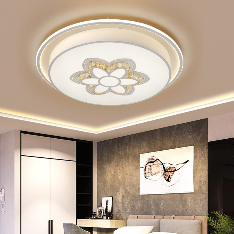 Dome Acrylic Flushmount Minimal LED White Ceiling Lamp for Bedroom with Crystal Round/Moon/Flower Pattern