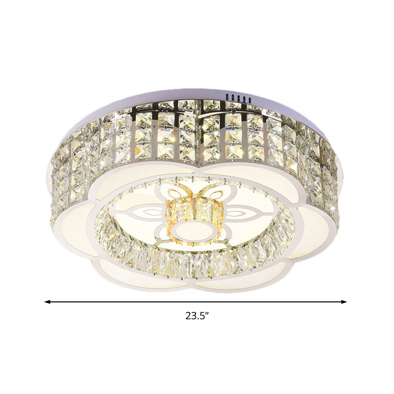 23.5"/31.5" Wide Simple Flower Crystal Flush Light LED Bedroom Ceiling Light Fixture in Chrome