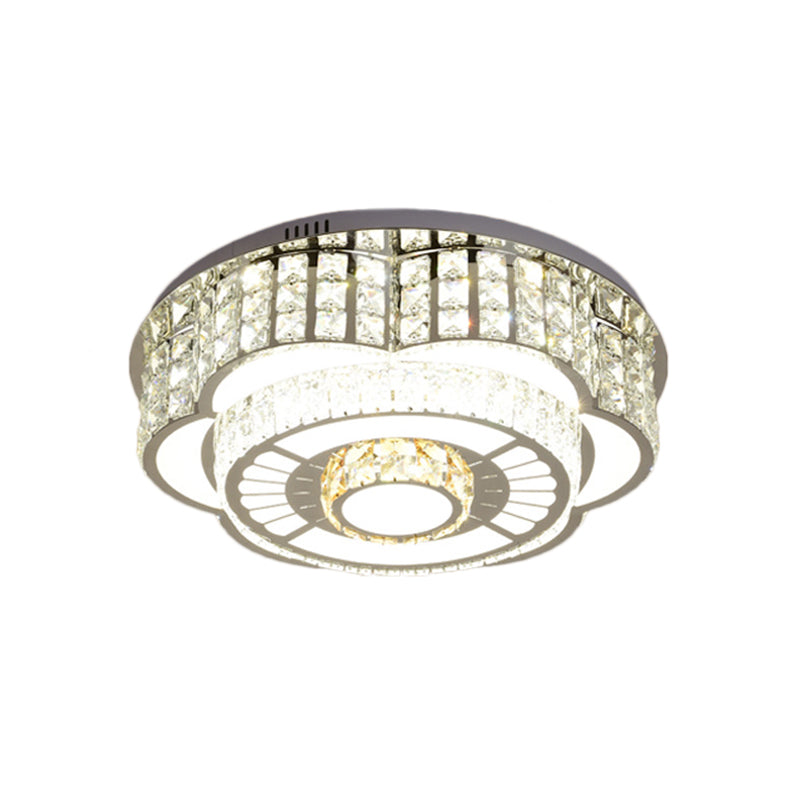 Lámpara de montaje empotrada modernista LED de cristal para sala de estar con diseño floral de 23,5"/31,5" de ancho en cromo