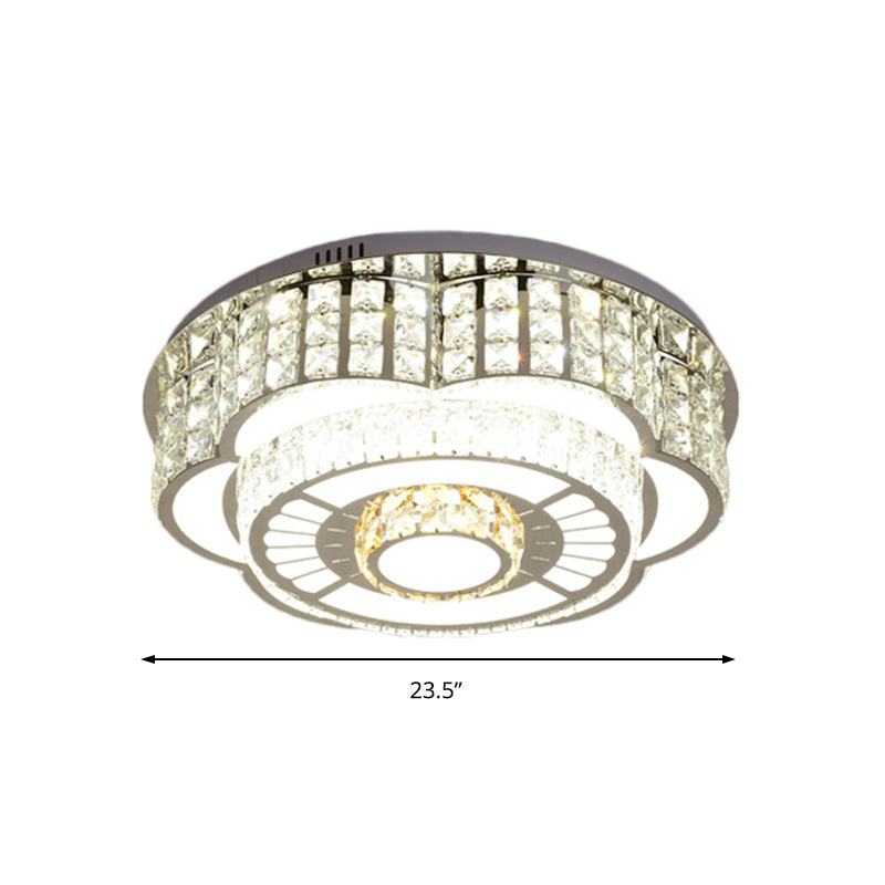 Lampada da incasso a soffitto modernista in cristallo LED da 23,5"/31,5" W floreale per soggiorno in cromo