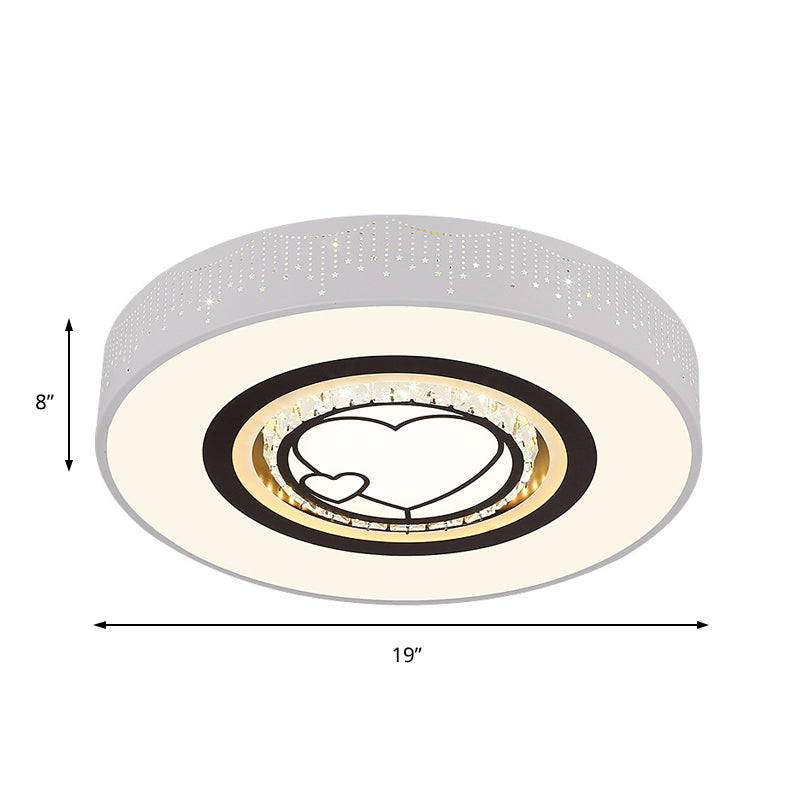 Simple ronde Acrylique Flush Lamp LED White Bedroom Ceiling Mounted Light with Crystal Drops and Square / Hexagonal / Heart Pattern