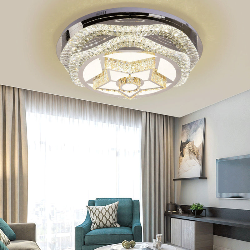 Modern LED Flush Light Crystal Dome Flush Mount Ceiling Light in Chrome for Living Room with Star/Gyro Pattern