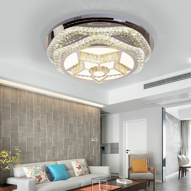 Modern LED Flush Light Crystal Dome Flush Mount Ceiling Light in Chrome for Living Room with Star/Gyro Pattern