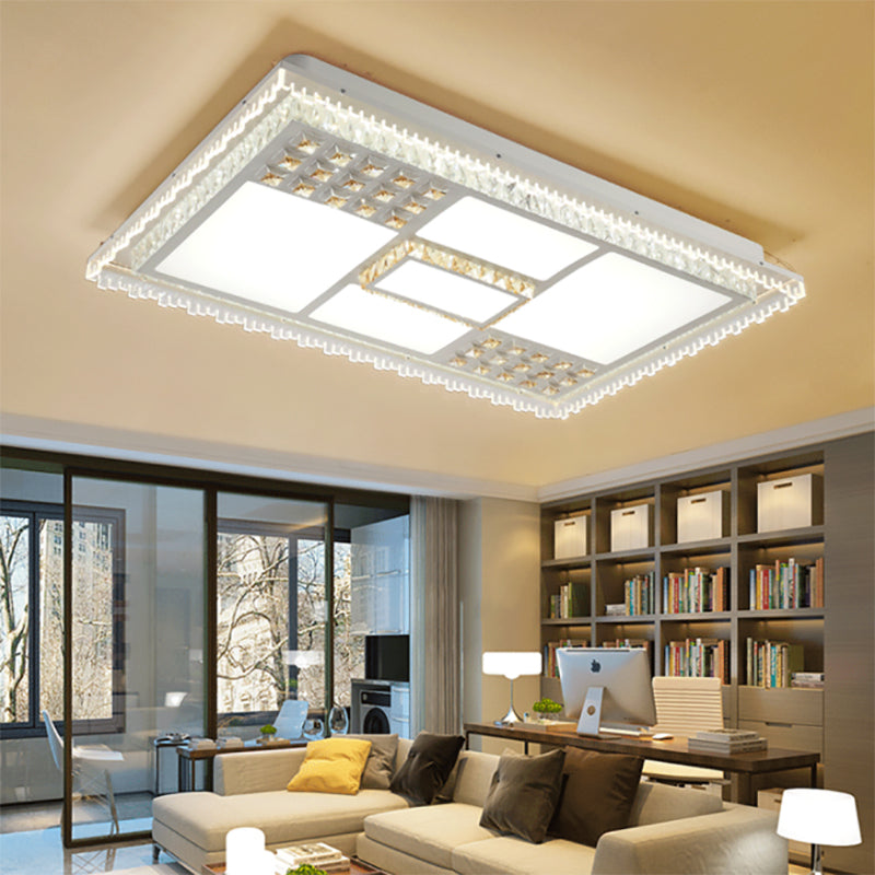 Sala de estar cuadrada / rectangular flushmount cristal moderno LED lámpara de techo blanco