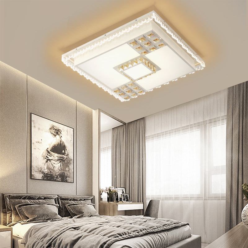 Square/Rectangle Living Room Flushmount Contemporary Crystal LED White Ceiling Light Fixture