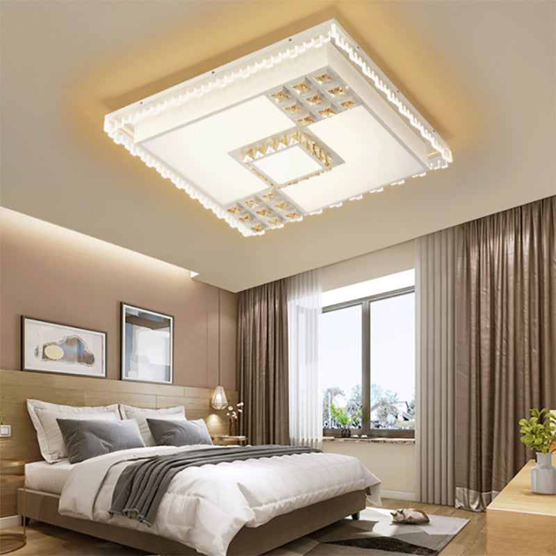 Square/Rectangle Living Room Flushmount Contemporary Crystal LED White Ceiling Light Fixture