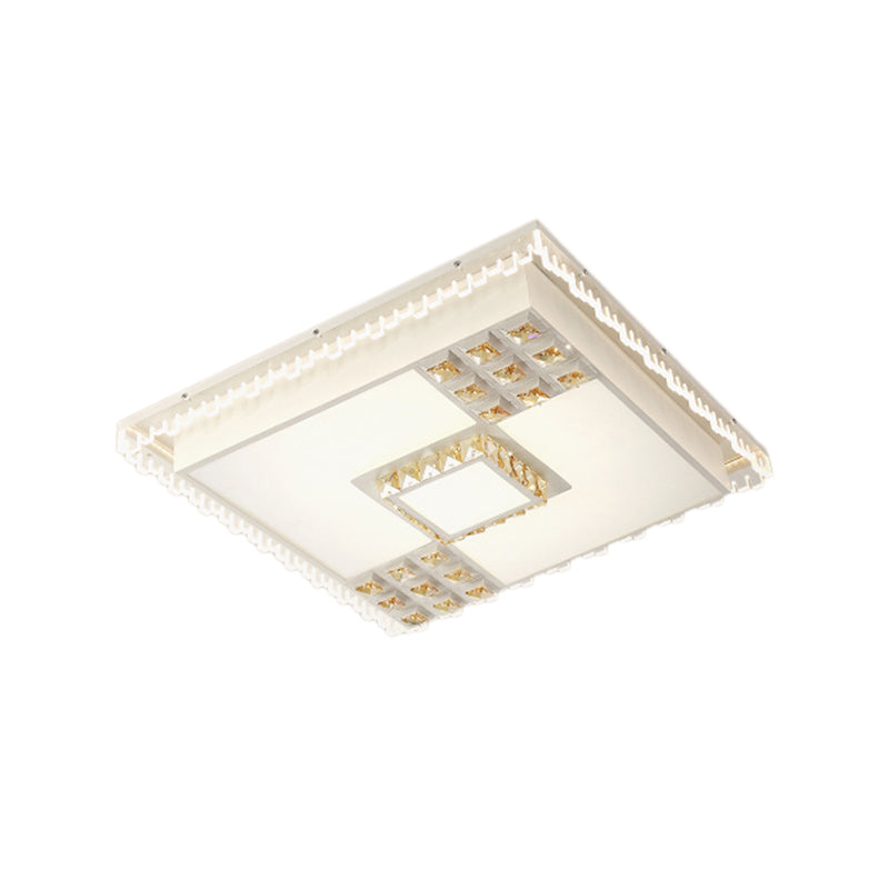 Luminaire de plafond blanc LED en cristal contemporain à encastrer pour salon carré/rectangulaire