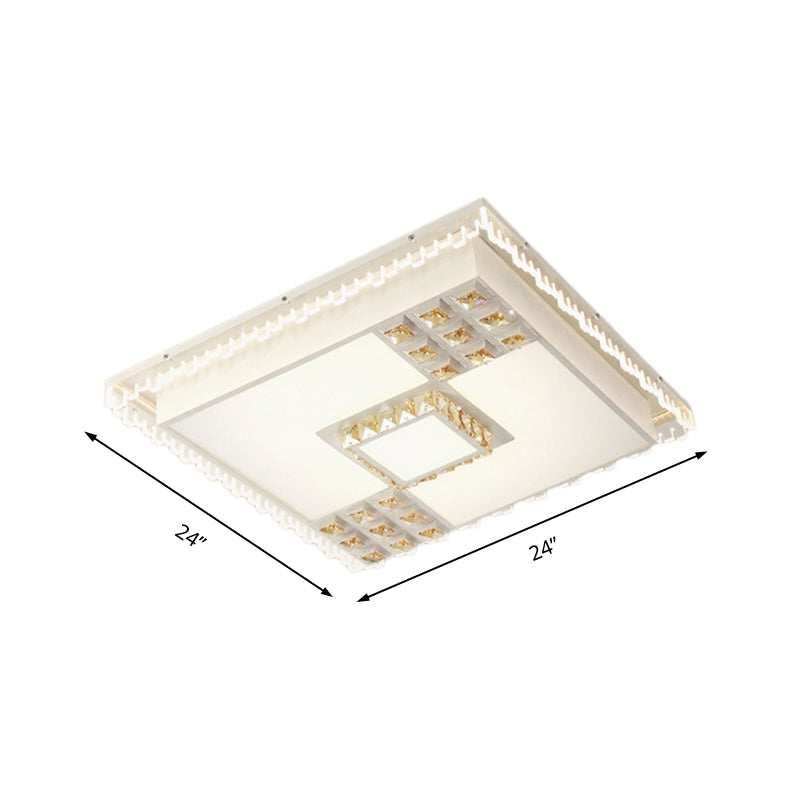 Luminaire de plafond blanc LED en cristal contemporain à encastrer pour salon carré/rectangulaire