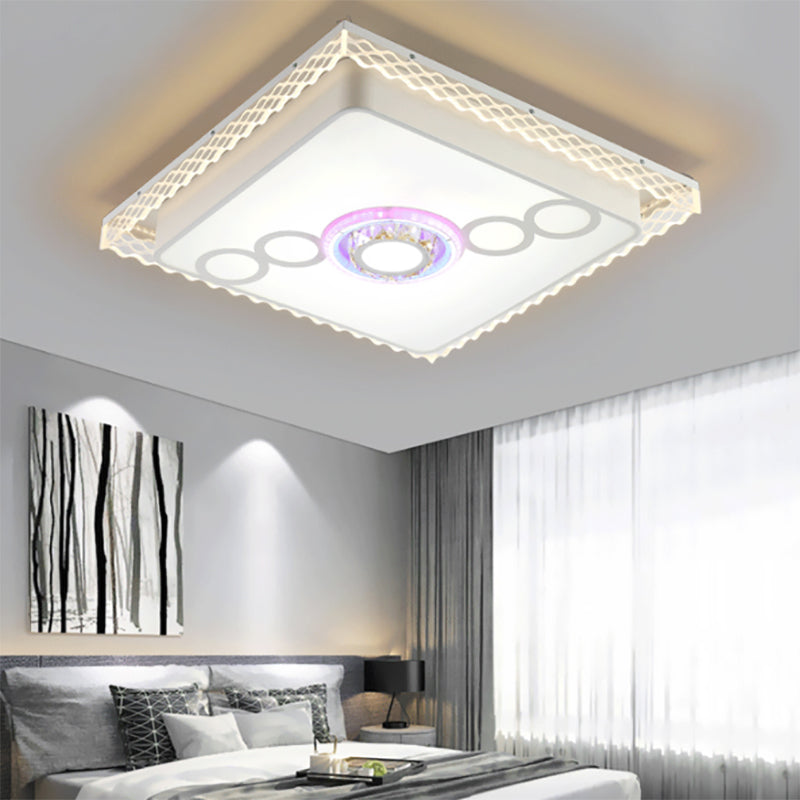 Nordic Square / Rectangle Ceiling Light Fixture Iron LED Living Room Flushmount Light with Crystal Bubbles