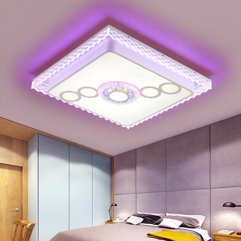 Nordic Square / Rectangle Ceiling Light Fixture Iron LED Living Room Flushmount Light with Crystal Bubbles