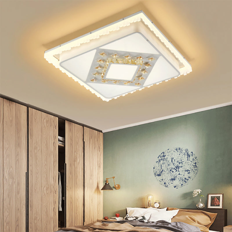 Plafonnier LED carré/rectangulaire contemporain en cristal pour salon, luminaire de plafond, blanc