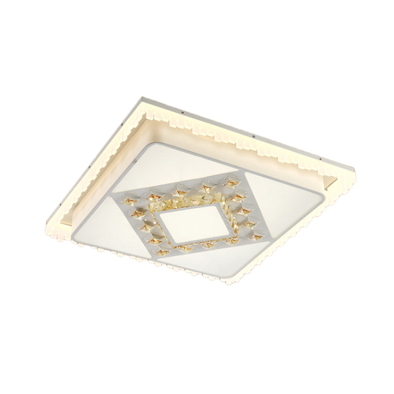 Contemporary Square/Rectangle Flush Light Crystal LED Living Room Ceiling Light Fixture in White