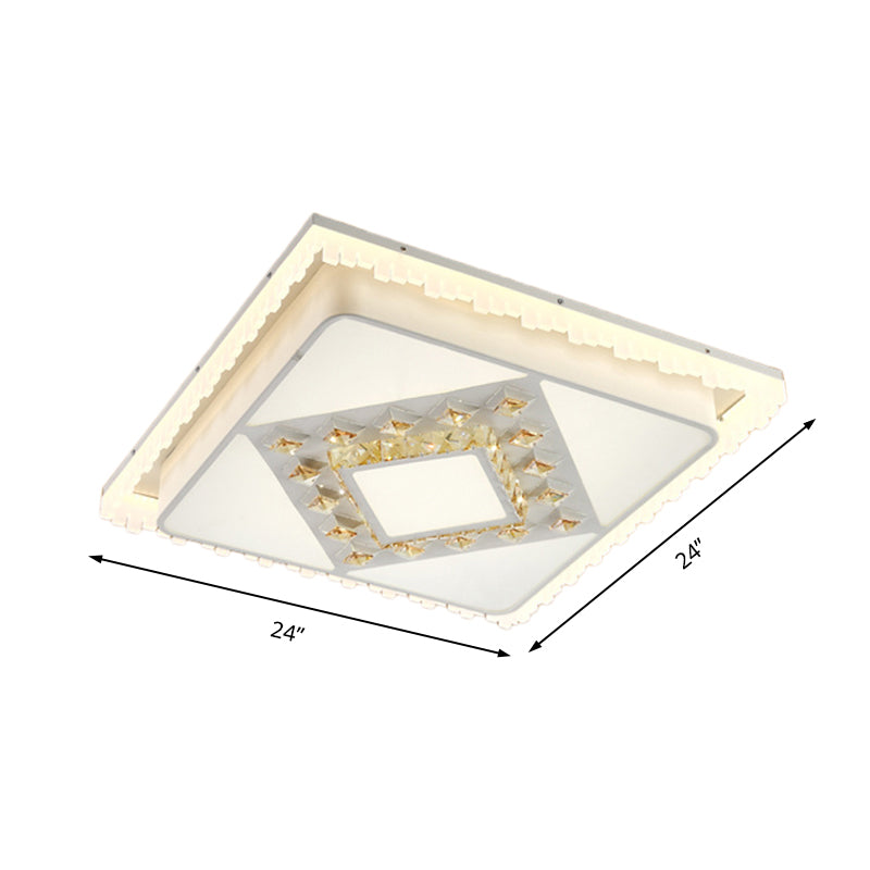 Contemporary Square/Rectangle Flush Light Crystal LED Living Room Ceiling Light Fixture in White