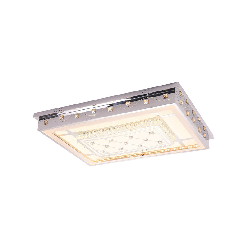 Chrome Rectangle Ceiling Fixture Moderniste LED Crystal Flush Light avec répétitions rectangulaires / rondes