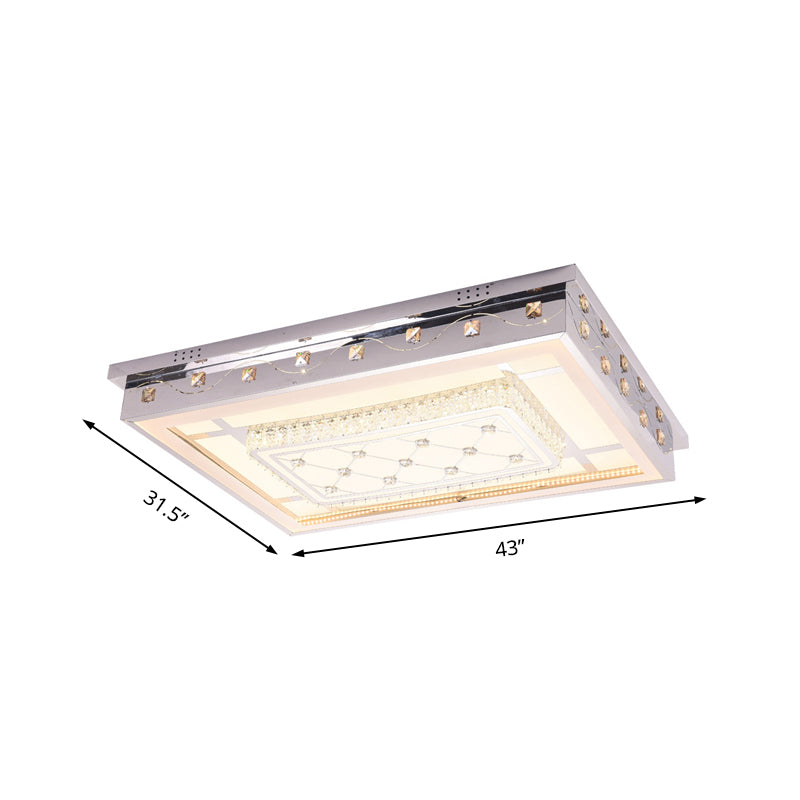 Chrome Rectangle Ceiling Fixture Moderniste LED Crystal Flush Light avec répétitions rectangulaires / rondes