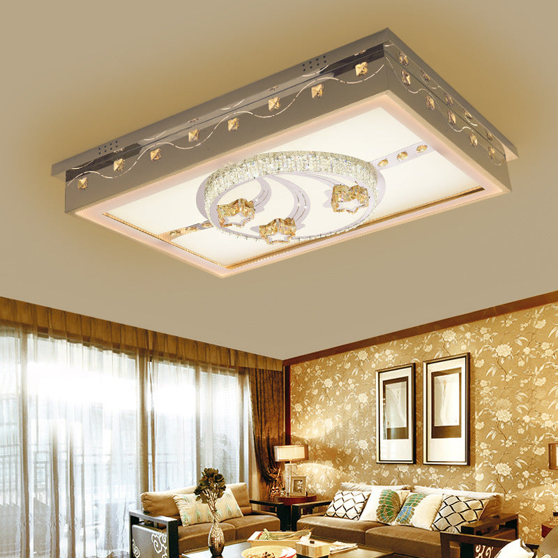 Chrome Rectangle Ceiling Light Fixture Modernist LED Crystal Flush Light with Rectangle/Round Pattern