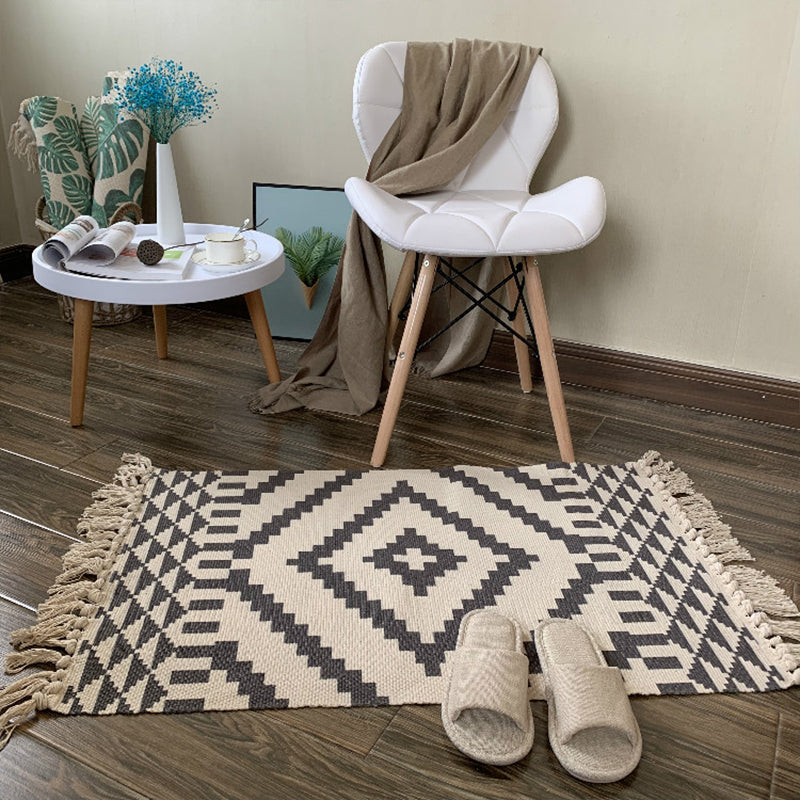 Casual Multicolor Western Rug Cotton Blend Geometrisch Rug Machine Wasbaar geweven tapijt met kwast voor woonkamer