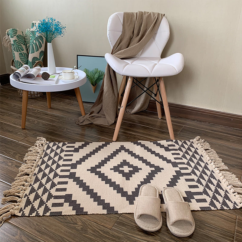 Casual Multicolor Western Rug Cotton Blend Geometrisch Rug Machine Wasbaar geweven tapijt met kwast voor woonkamer