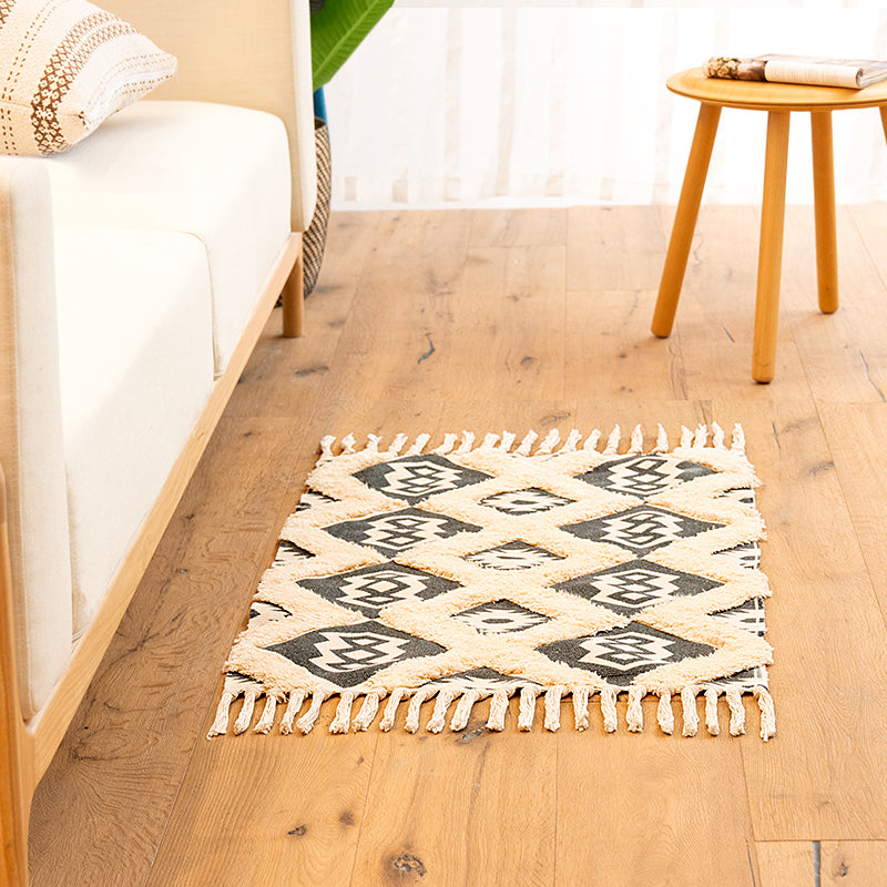 Klassieke woonkamer vloerkleed multi -gekleurde geometrische print tapijt wasbaar gevlochten gebied tapijt met kwastje