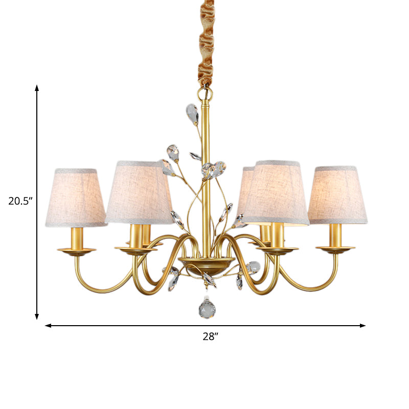 Flared Pendant Chandelier Contemporary Fabric Shaded 6/8 Lights Brass Ceiling Light Fixture with Crystal Accents