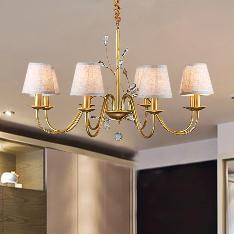 Flared Pendant Chandelier Contemporary Fabric Shaded 6/8 Lights Brass Ceiling Light Fixture with Crystal Accents