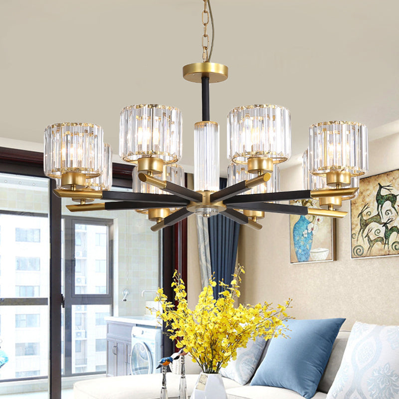 Modern Ribbed Cylinder Chandelier Pendant Clear Crystal 3/6/8-Head Bedroom Hanging Lamp Kit