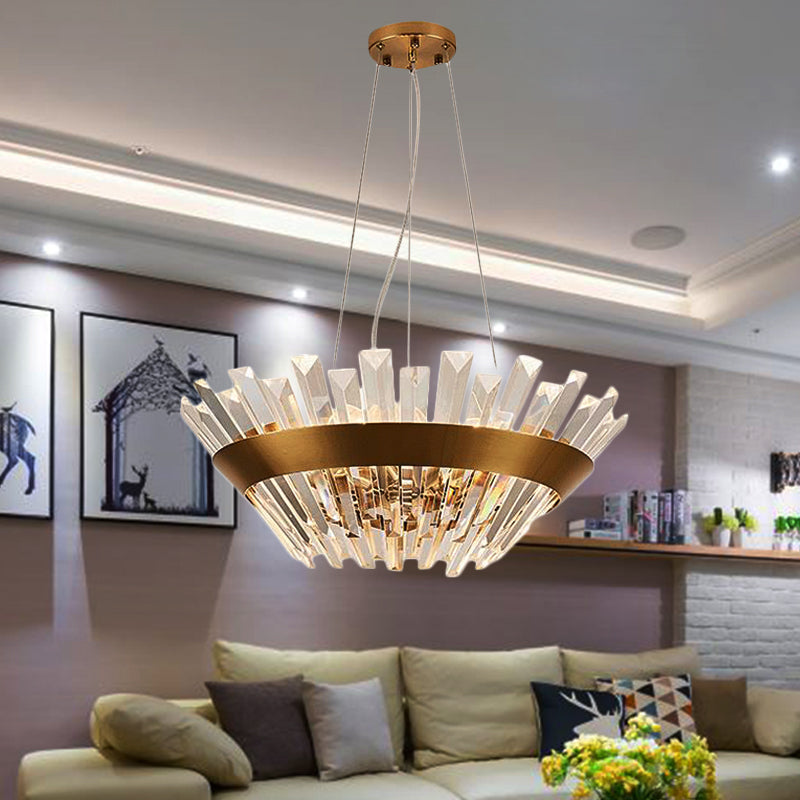 7"/14" H Crystal Tapered Icicle Chandelier Light Fixture Transitional 9-Light Gold Hanging Pendant Light