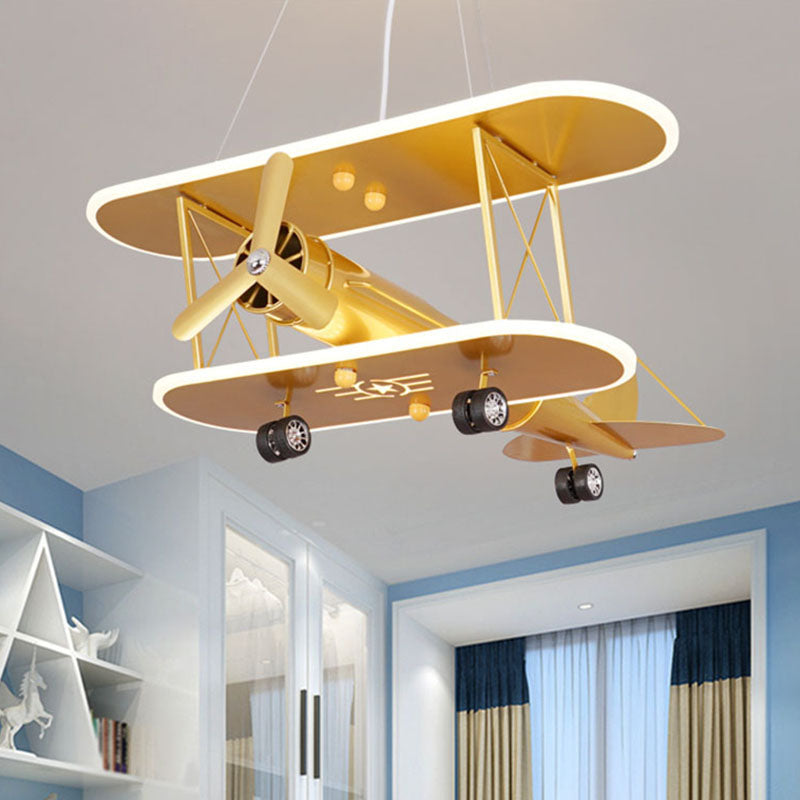 Airplane Acrylic LED Ceiling Lighting Childrens Yellow Chandelier Light Fixture for Nursery