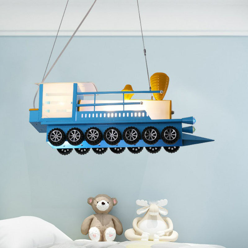 Metalen treinvorm Kroonluchter lamp Hedendaags blauw LED Hanglicht voor kinderdagverblijf