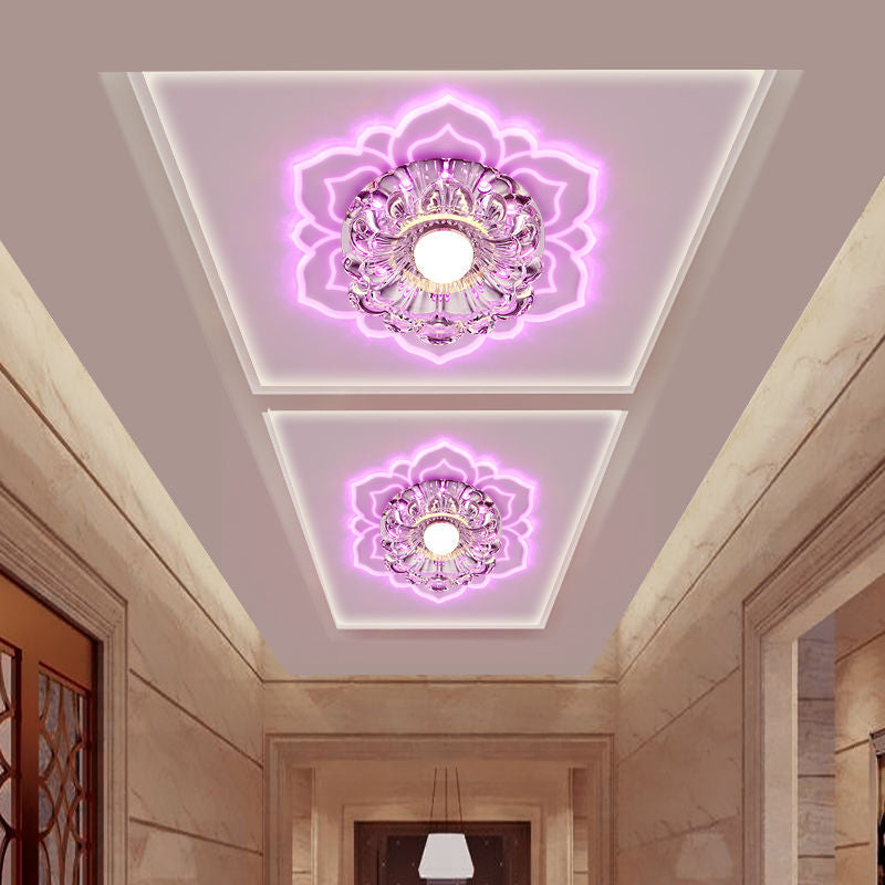 Blossom Shade Crystal Flush Light Modern Style Clear LED Flush Ceiling Light for Foyer