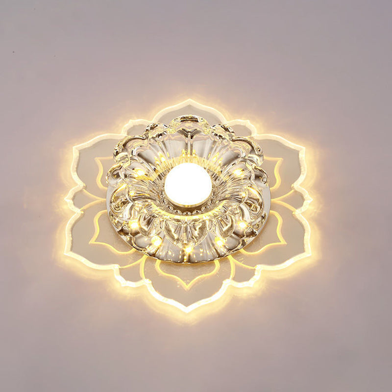 Blossom Shade Crystal Flush Light Modern Style Clear LED Flush Ceiling Light for Foyer