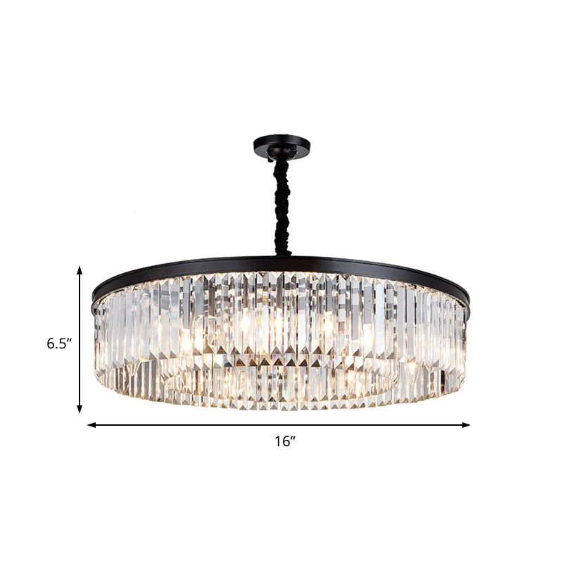 16"/23.5"/31.5" Dia Round Crystal Chandelier Modern 4/8/12-Light Black Flush Mount Light