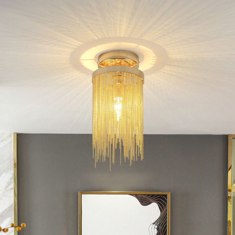 Modern Fringed Chainlet Semi Flush Mount Aluminum Single Corridor Flush Ceiling Light Fixture