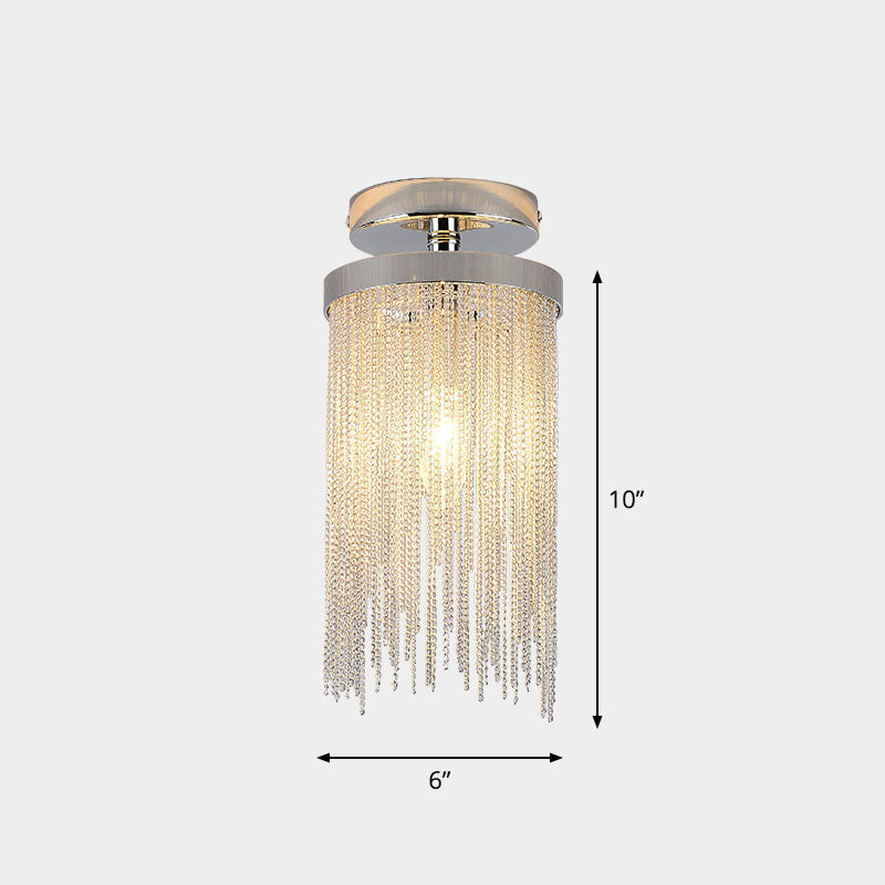 Modern Fringed Chainlet Semi Flush Mount Aluminum Single Corridor Flush Ceiling Light Fixture