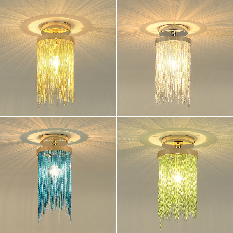 Modern Fringed Chainlet Semi Flush Mount Aluminum Single Corridor Flush Ceiling Light Fixture