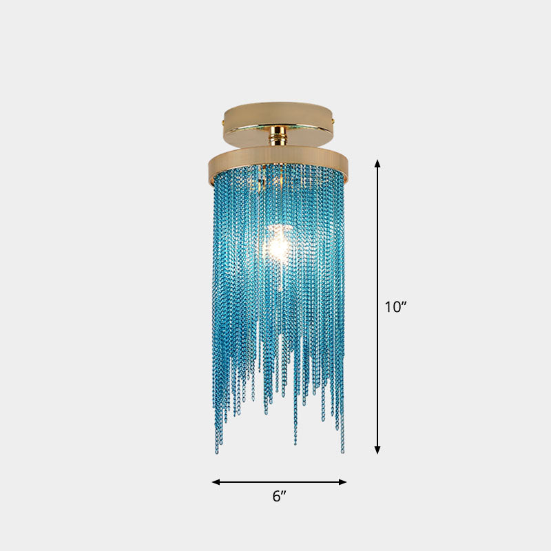 Modern Fringed Chainlet Semi Flush Mount Aluminum Single Corridor Flush Ceiling Light Fixture