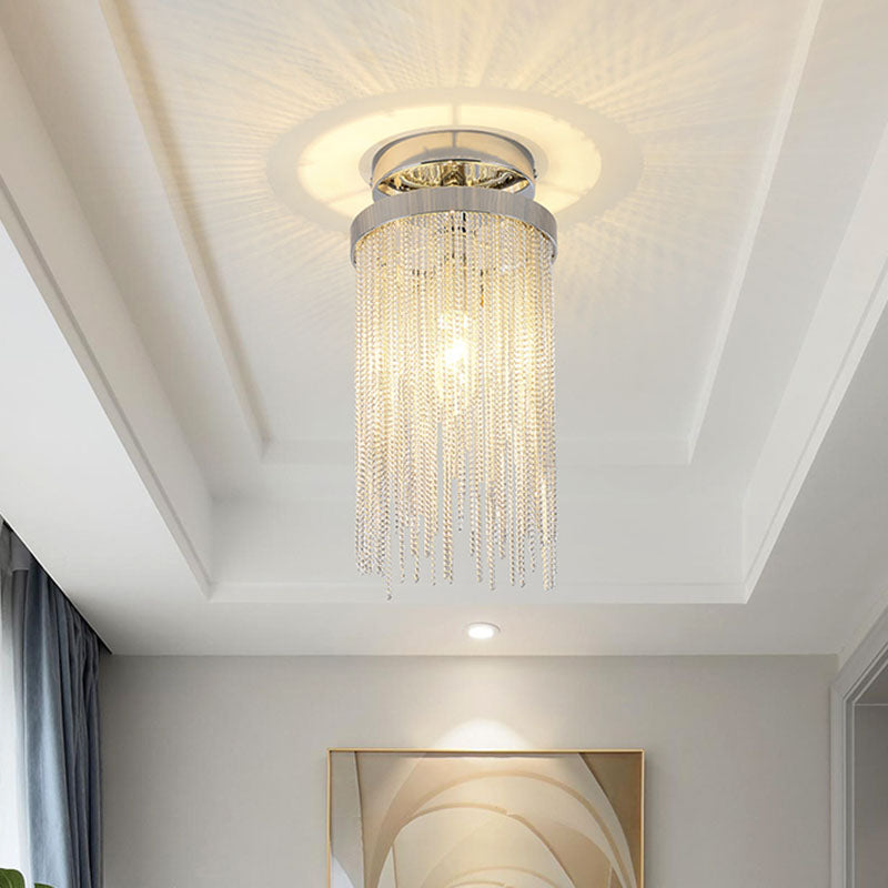 Modern Fringed Chainlet Semi Flush Mount Aluminum Single Corridor Flush Ceiling Light Fixture