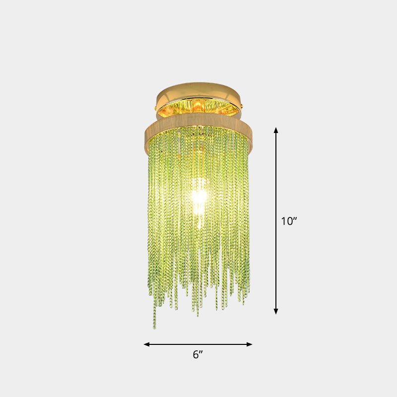 Modern Fringed Chainlet Semi Flush Mount Aluminum Single Corridor Flush Ceiling Light Fixture