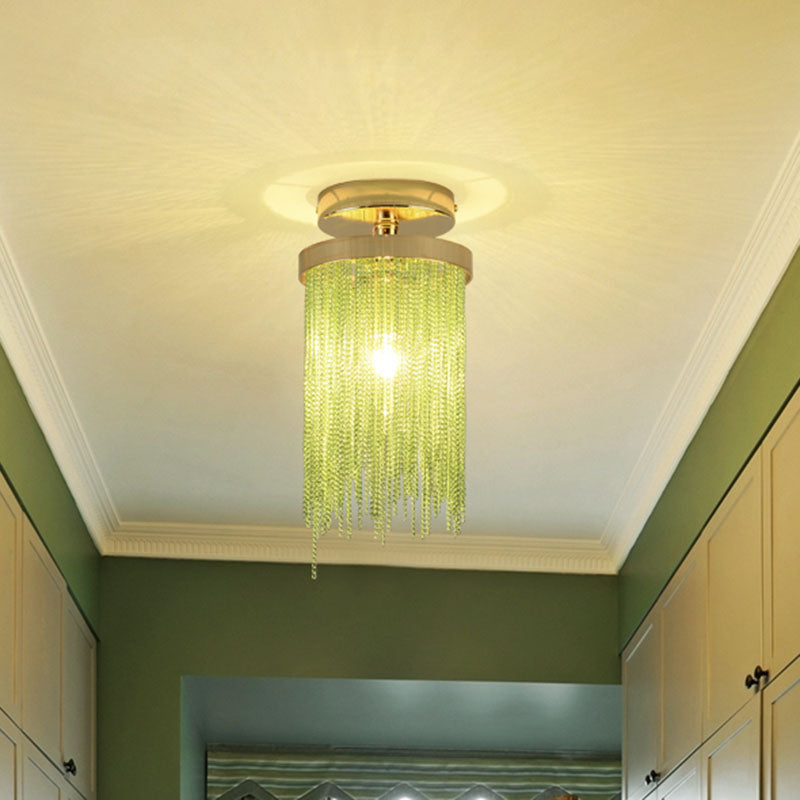 Modern Fringed Chainlet Semi Flush Mount Aluminum Single Corridor Flush Ceiling Light Fixture