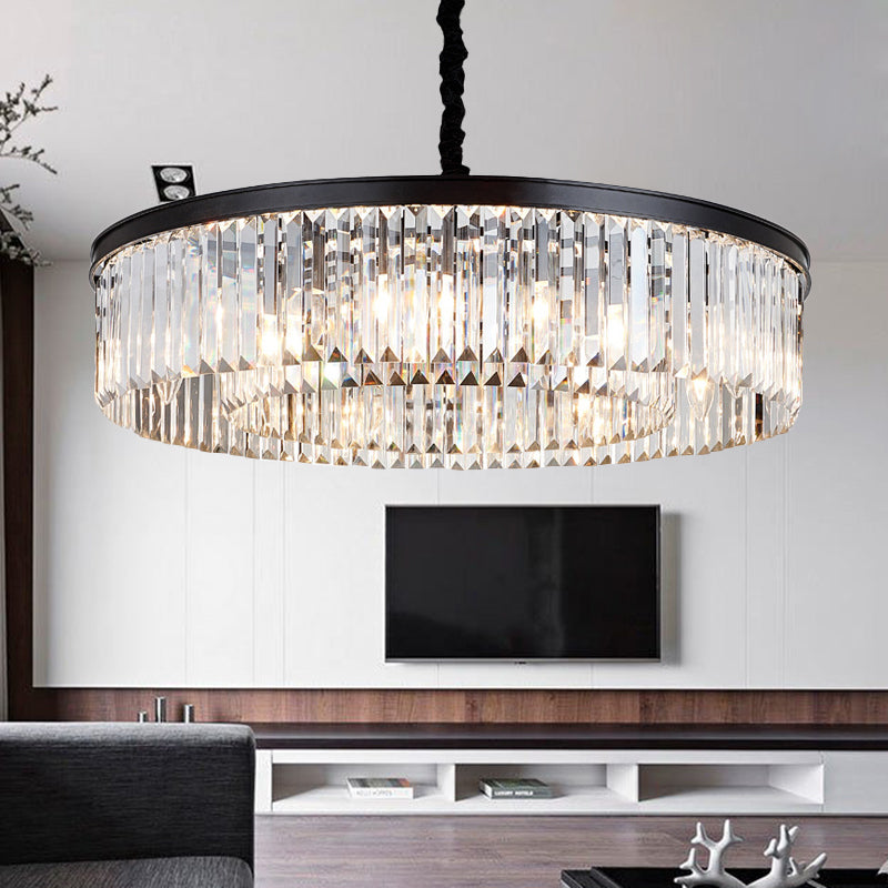 16"/23.5"/31.5" Dia Round Crystal Chandelier Modern 4/8/12-Light Black Flush Mount Light