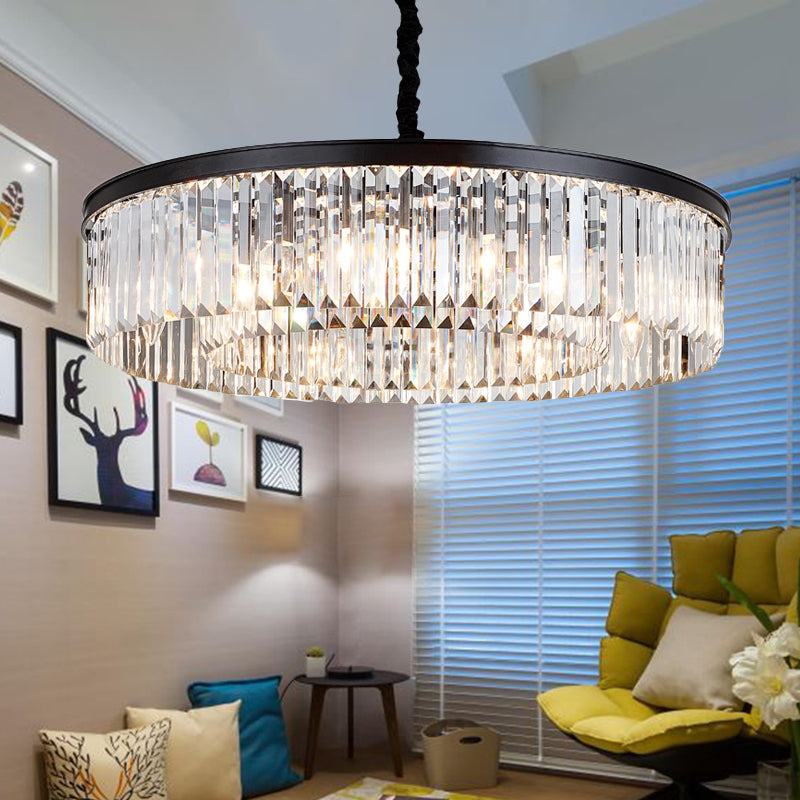 16"/23.5"/31.5" Dia Round Crystal Chandelier Modern 4/8/12-Light Black Flush Mount Light